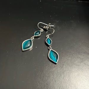 Blue stone with silver dangling earrings